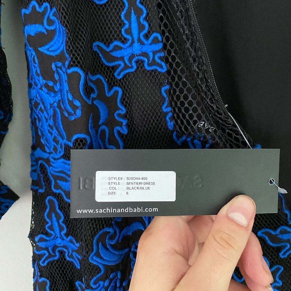 SACHIN + BABI black and blue mesh long sleeve dress - Picture 5 of 7